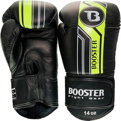 Booster Pro Range BGL V9 Bokshandschoenen – Handgemaakt in Thailand – Premium Echt Leer – Zwart/Geel – 10 oz