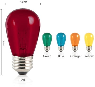 S14 gekleurde lamp 2W - E27 (blauw-rood-groen-geel-paars) verpakking van 5 stuks AV-S142