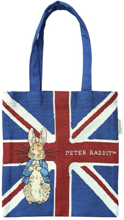 Boodschappentas - klein - Union Jack - Peter Rabbit - Donker blauwe achtergrond - 24 x 20 cm