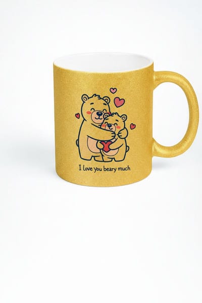 Glitter Gouden Mok met Liefdevolle Knuffelberen | 'I Love You Beary Much' | Perfect Cadeau voor Valentijn & Moederdag