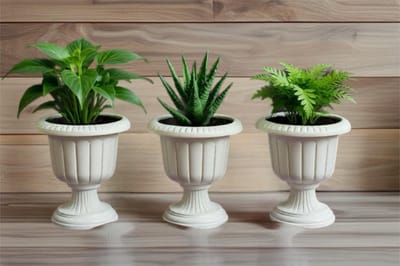 Serinova Mini Nergiz Bloempot - Elegant - Duurzaam - Crème - B 19cm x H 19cm - Uv-bestendig en Winterhard