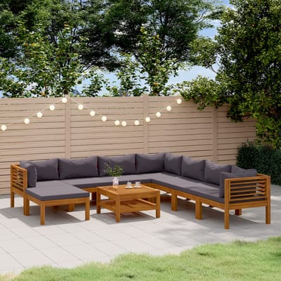 vidaXL - 9-delige - Loungeset - met - kussens - massief - acaciahout