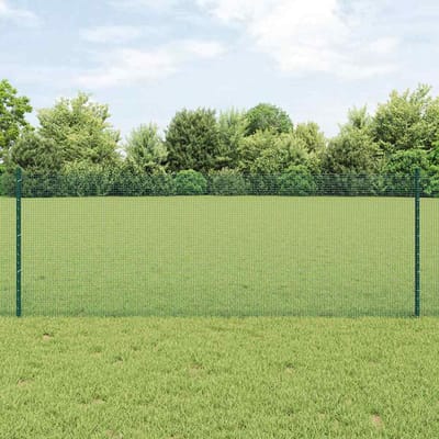 vidaXL - gelast - draadhek - met - palen - 10 - x - 0,8 - m - PVC-Coated - Staal - Groen