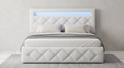 Luxe Gestoffeerd Opbergbed 160x200 cm – Hydraulisch Tweepersoonsbed met LED Verlichting, Verstelbaar Hoofdeinde, Lattenbodem & Fluwelen Bekleding – Modern Smart Bedframe met Opbergruimte Mobili Bella
