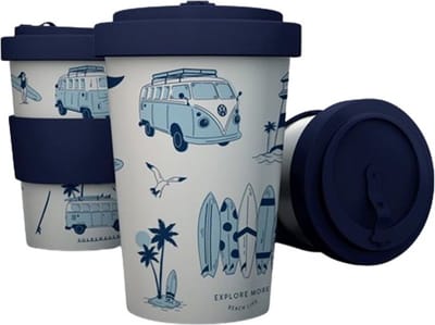Reisbeker/Travel Cup - Volkswagen T1 Camper Explore More - RPET & Siliconen - Donkerblauw - 400ml