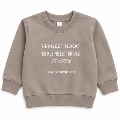 Trui Aankondiging zwangerschap lees altijd / vergeet nooit de kleine lettertjes te lezen / Ik word grote zus | zand beige | maat 74 zwangerschap aankondiging bekendmaking Baby big sis sister