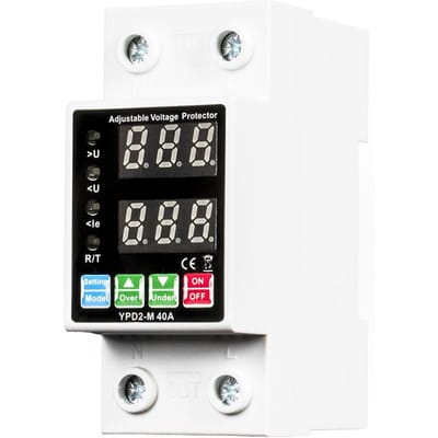 Dubbele displays Zelfherstellende beschermer Overspanning Onderspanningsstroom Instelbare stroomonderbreker 40A wit