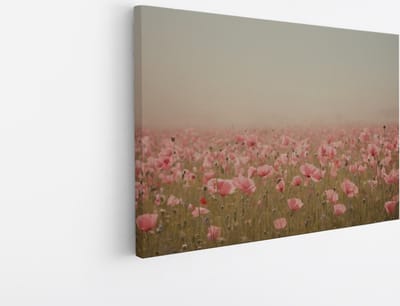 Saammp Canvas Schilderij - Mistig Bloemenveld - Natuur - Abstract - 45x30 - Foto op canvas - Wanddecoratie - Muurdecoratie Woonkamer - Kantoor Decoratie