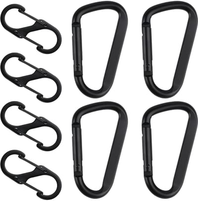 Dailygoods- Karabijnhaken Set van 8 - D-clips/S-karabijnhaken - Aluminium/Metaal - Duurzaam/Robuust - Voor Kamperen/Wandelen - Slijtvast/Krasbestendig - Haakjes