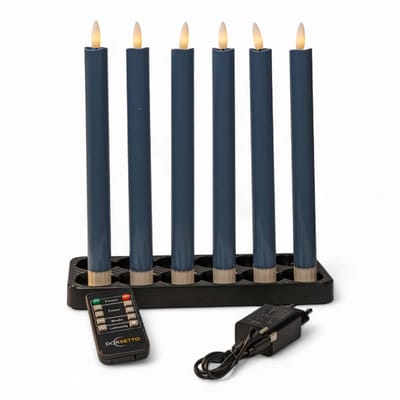 DORSETTO LED dinerkaarsen blauw 250 mm, oplaadbaar, tot 400 uur brandduur, set van 6