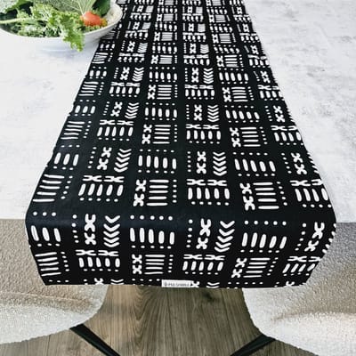 Tafelloper | 180x35cm | Handgemaakte Afrikaanse Print "Mudcloth" Bogolan Geïnspireerde Print Tafelloper Gemaakt van 100% Afrikaanse Print Stof