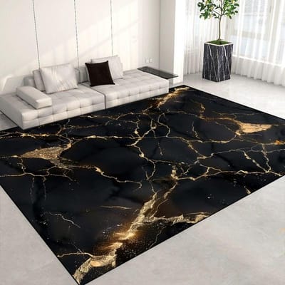 Luxe Scandinavisch vloerkleed in marmerstijl – Zwart & Goud antislip tapijt voor woonkamer of slaapkamer – Wasbare lounge vloermat 80*120cm