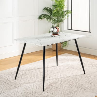 Sweiko Eettafel - 120x75cm - Scandinavische stijl - Rechthoekig - Marmerelook - Wit