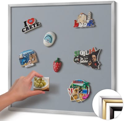 Wallfluent - Grijs Magneetbord Met Effen Achtergrond - 50 cm x 50 cm - Magneetbord met Zilveren Frame - Grijze kleur - Magnetisch Wandbord - Memobord Magnetisch - Magnetisch Bord Kindvriendelijk