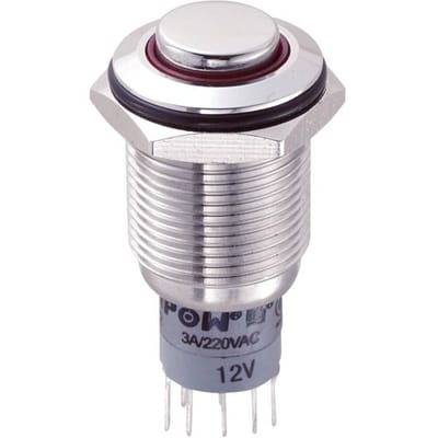 TRU COMPONENTS 701873 LAS2GQH-22ZE/R/12V/S/P Vandalismebestendige drukschakelaar 250 V/AC 3 A 2x aan/aan Continu Rood 1 stuk(s)