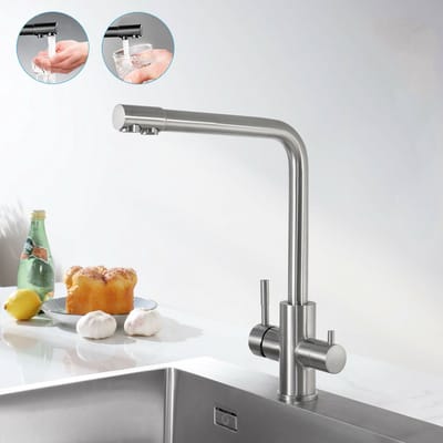 CECIPA max 3-in-1 keukenkraan - 3-wege mengkraan - 360° draaibare Mengkraan Incl Dubbele Hendel - Roestvrij Staal keukenkraan Zilver