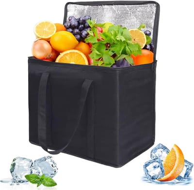 1 stuk - 30L - Koeltas - Opvouwbare koeltas - grote koeltas - boodschappentas, met stevige rits - geïsoleerde tas - boodschappenmand - picknicktas - geschikt voor buitenreizen - 41*26*33 cm - zwart