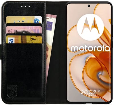 Rosso Element Geschikt voor Motorola Edge 50 | Wallet Book Case | Portemonnee Hoesje | 3 Pasjes | Magneetsluiting | Stand Functie | Zwart