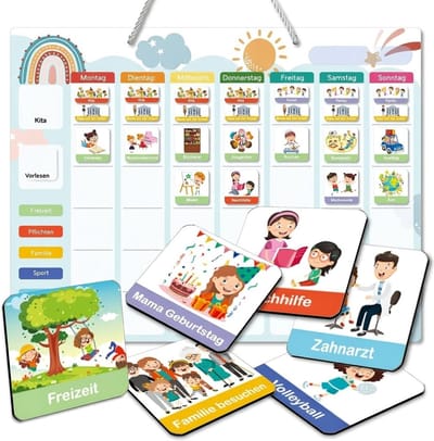 Famanu - Weekplanner regenboog – Magnetisch afwasbaar kalenderbord – Inclusief magneten en koord – Duits
