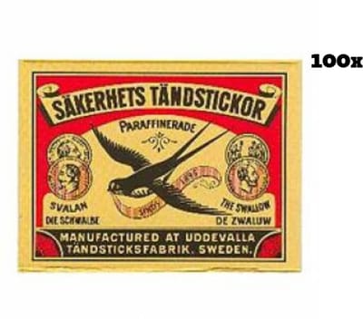 100 pakjes Zwaluw Lucifers Klein