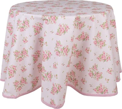 Clayre & Eef Tafelkleed Ø 170 cm Roze Katoen Rond Rozen