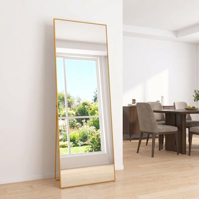 Spiegel van Volledige Lengte 162x53cm, Vrijstaande Spiegel met Eenvoudig Frame, Grote HD-Wandspiegel met Haak, Heldere HD-Glazen Reflectie, Onbreekbaar en Lichtgewicht (Goud, 162x53cm)