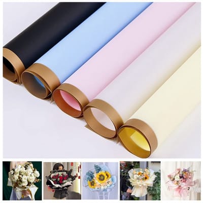 Dailygoods- Inpakpapier Waterdicht - 25 Vellen - 5 Kleuren - Gouden Rand - Bloem Verpakking - DIY Ambachten - 58 x 58 cm - Bloemenpapier