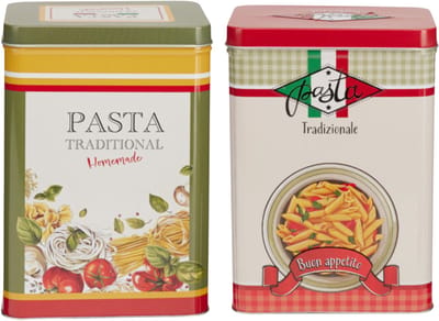 Pasta / spaghetti bewaarblik Nostagia set - rood - metaal - Italiaans - 13 x 9 x 18 cm - voorraadblik