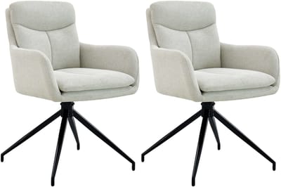 CLP Somers Set van 2 eetkamerstoelen - met armleuning - Draaibare fauteuil - Stof/creme