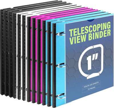 Telescopische 3 ringband 1 inch 12 stuks flexibele map met uitbreidbare rug aangepaste voorklep doorzichtige cataloguszak geschikt voor 225 vellen