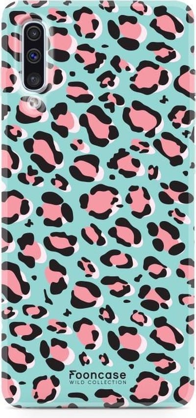 Fooncase Hoesje Geschikt voor Samsung Galaxy A70 - Shockproof Case - Back Cover / Soft Case - Luipaard / Leopard print / Blauw