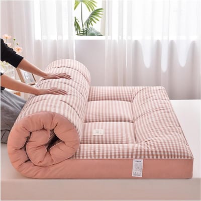 Japanse Vloermatras - Opvouwbare futon - Comfortabel slapen - Drukverlagend ontwerp - 100x200cm - Roze Plaid