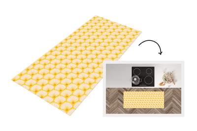 Keukenloper 120x50 cm - Keukenmat vinyl Art Deco - Design - Schelp - Geel - Keukenmatten loper - Keuken vloerkleed tapijt