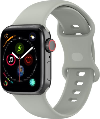 By Qubix - Geschikt voor Apple Watch bandje - Siliconen sportbandje - Grijs - Maat: M/L - Geschikt voor Apple Watch 44mm / 45mm / 46mm / 49mm (Ultra 1,2 en 3) - siliconen sport bandje - smartwatchbandje