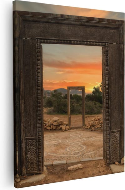 Artaza Canvas Schilderij Poort Zonsondergang - 40x50 cm - Muurdecoratie Griekenland - Wanddecoratie Landschap - Kamer Accessoires Natuur