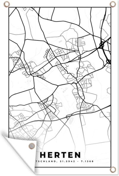 Muurdecoratie Herten - Plattegrond - Kaart - Stadskaart - 120x180 cm - Tuinposter - Tuindoek