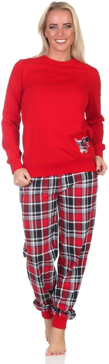 Damespyjama met boorden met geruite broek en schattig dierenmotief - ook in overmaten