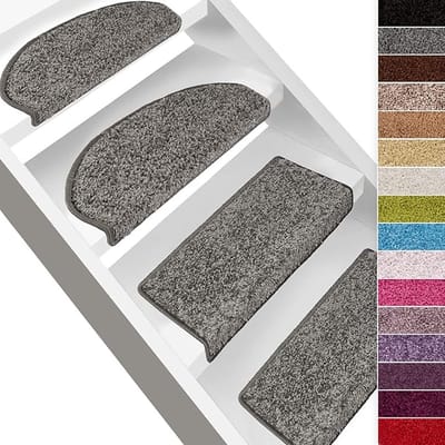 FLOORDIREKT Shaggy Trapmat - Sphinx - Zelfklevend - Halfrond - Grijs - 23,5 x 65 cm