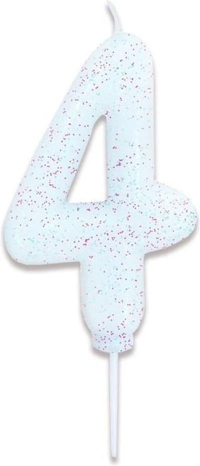 Witbaard Verjaardagskaars Cijfer 4 Wax 7 Cm Glitter Wit