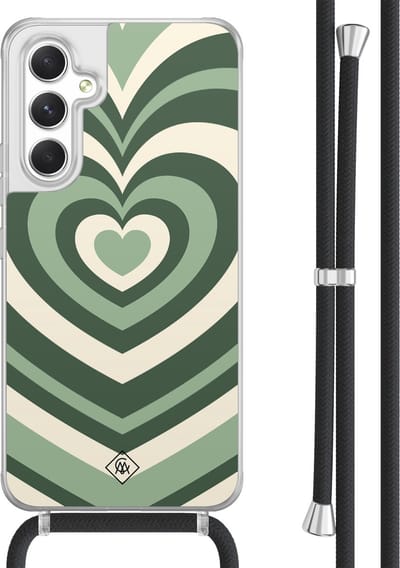 Casimoda® hoesje met koord - Geschikt voor Samsung A54 - Hart Swirl Groen - Afneembaar koord - TPU/acryl - Groen