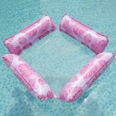 4-in-1 Multifunctionele Opblaasbare Waterlounger met Gaas – Ademende Zwemfauteuil voor Volwassenen – Waterhangmat – Strandlounger – Hulpstuk voor Watersport & Zwemmen – Opblaasbaar Matras – Essentieel voor het Zwembad in de Zomer – Roze