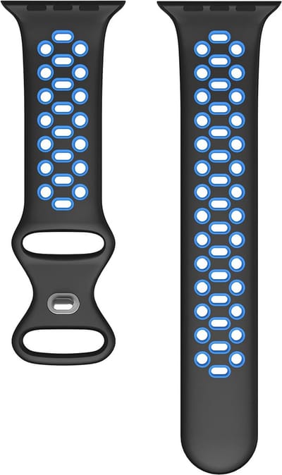 Sportief Horlogebandje voor "Heren" Apple Watch Series 1/2/3 in 42 mm & Series 4/5/6/SE in 44 mm & Series 7/8/9 in 45 mm & Serie 10 in 46mm & Ultra 1 en 2 in 49mm - Zwart Blauw Rubber