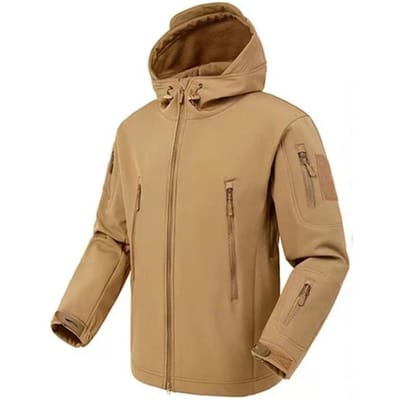 Heren Winter SoftShell Tactische Waterdichte Jassen Mannelijke Capuchonjas Gevecht Vissen Wandelen Kamperen Klimmen Skiën Broeken M kaki