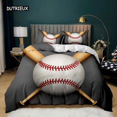 Honkbal Dekbedovertrek Set Honkbal Knuppel Beddengoed Set voor Kinderen Tieners 3D Honkbal Sporten Tweepersoons Queen King Size Polyester Dekbedovertrek AU Single(140x210cm)