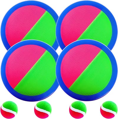 Ouder-kind interactiespeelgoed gooien en vangen zuignap voor kinderen plakdoel kleverige bal handvangbal kleuterschool buitensporten (4 rackets en 4 ballen)