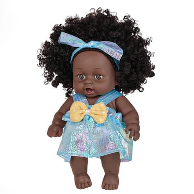 Poupée Reborn Noire 8 Pouces avec Robe Cheveux Bouclés 20cm Poupée Bébé Réaliste Jouets de Simulation Corps Entier en Vinyle pour Filles Cadeau d'Anniversaire black