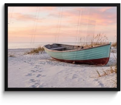Poster in lijst - Fotolijst 80x60 cm - Posters - Rustiek - Roeiboot - Zandstrand - Posterlijst zwart - Decoratie - Wanddecoratie woonkamer - Muurdecoratie slaapkamer