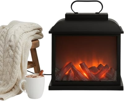 Lomera LED Sfeerhaard - Lantaarn Openhaard - Kunststof Frame - LED Verlichting - Timer Functie - Werkt op Batterijen - Vlammeneffect - Elektrische Haard - Sfeerverlichting - Decoratieve Lantaarn