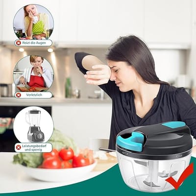 Cortador de cebolla de 520 ml, cortador de cebolla manual con 3 cuchillas de acero inoxidable, 5 cuchillas extra y 1 batidora, cortador de cebolla, cortador de cebolla con disc