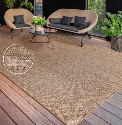 Flycarpets Aamber Jute Buitenkleed - Naturel / Zwart - Buitentapijt - Campingkleed - Vloerkleed buiten - Tuintapijt - 200x280 cm